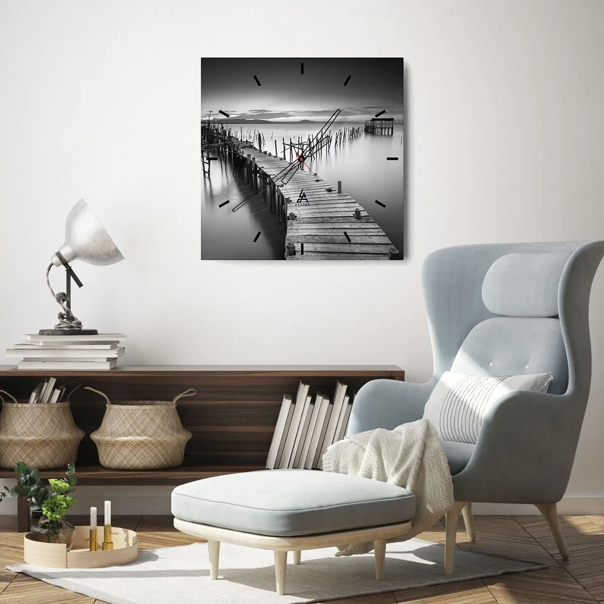 Wanduhr - Glasuhr - Der Frieden eines vergessenen Ufers - 40x40 cm