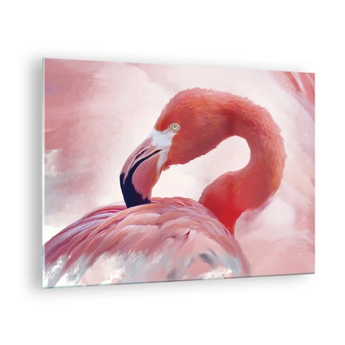 Glasbild - Bild auf glas - Ein rosa Flamingo dreht sich anmutig zur Seite - 70x50cm - Vogel Schönheit - Moderne Wanddekoration für Wohnzimmer und Schlafzimmer ARTTOR