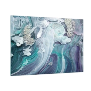 Glasbild - Bild auf glas - Eine abstrakte Komposition in Blau-, Lila- und Weißtönen. - 100x70cm - Strömungen von Himmelblau - Moderne Wanddekoration für Wohnzimmer und Schlafzimmer ARTTOR