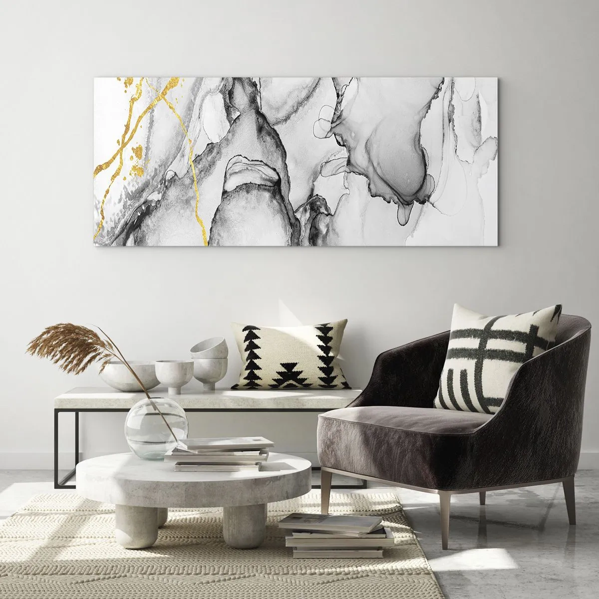 Glasbild - Bild auf glas - Komposition mit Goldmotiv - 100x40 cm