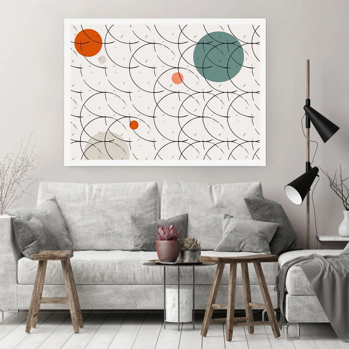 Poster - Geometrisches Muster mit bunten Kreisen auf hellem Hintergrund - 100x70cm - Im Pop-Art-Geist - Moderne Wanddekoration für Wohnzimmer und Schlafzimmer ARTTOR