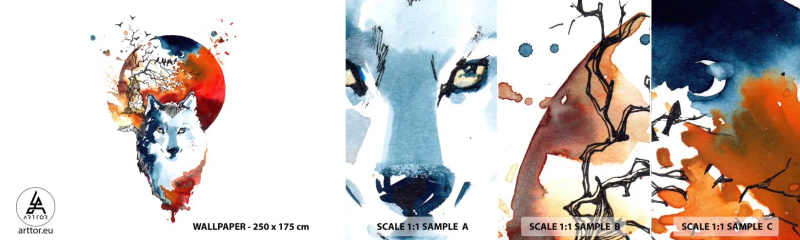 Fototapetenmuster Standard Eco - Nase an Nase mit der Nacht - Abstraktion, Tiere, Wolf - 100x30 cm