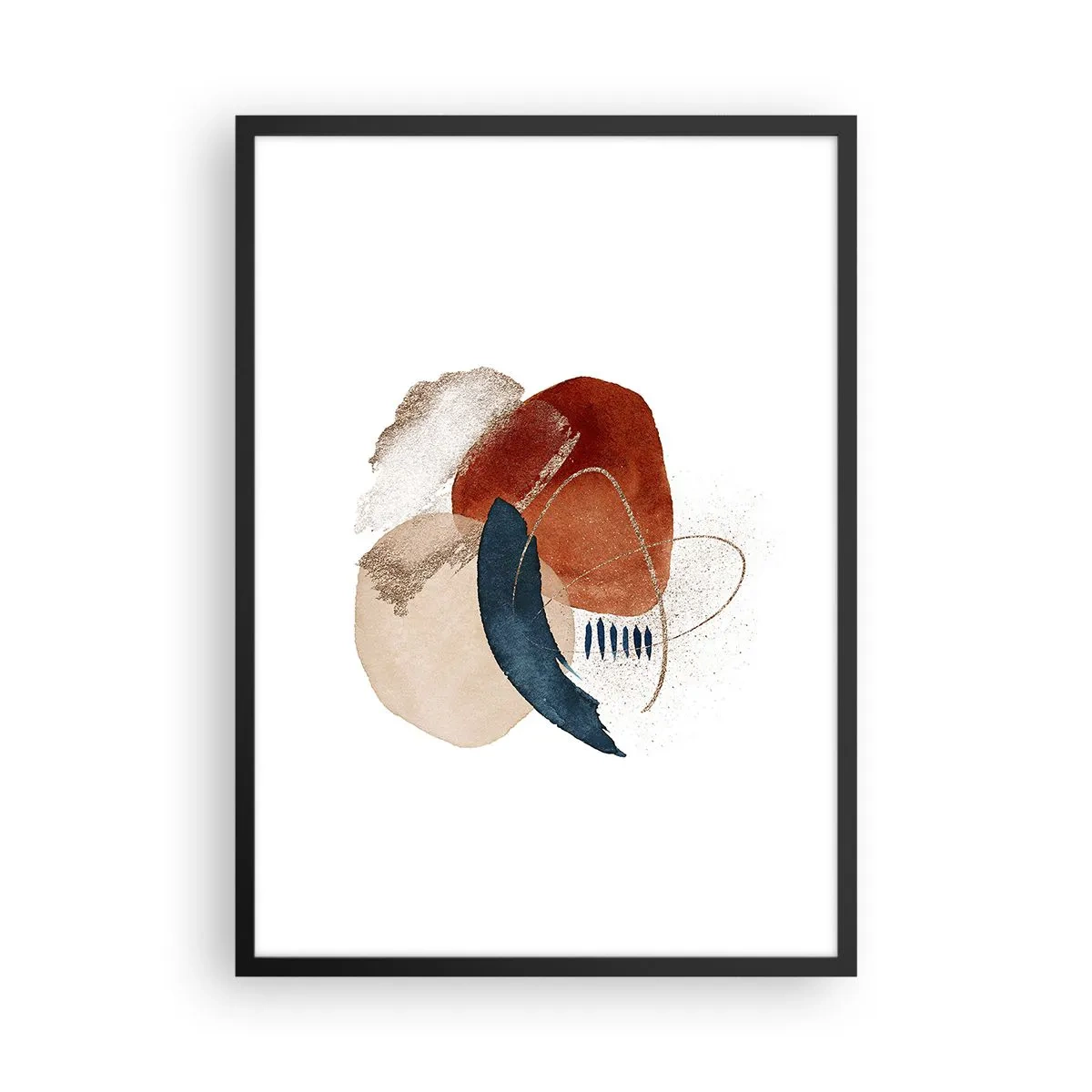 Poster in einem schwarzem Rahmen - Abstrakte ovale Komposition in warmen Farben - 50x70cm - Ovale Komposition - Moderne Wanddekoration für Wohnzimmer und Schlafzimmer ARTTOR