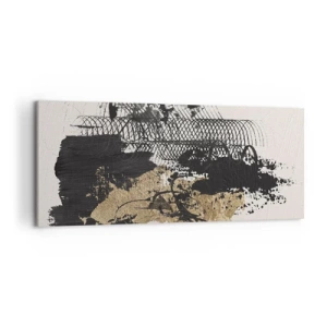 Bild auf Leinwand - Leinwandbild - Ein abstraktes Gemälde in Schwarz und Gold mit dynamischen Linien und Strukturen. - 120x50cm - Komposition mit Leidenschaft - Moderne Wanddekoration für Wohnzimmer und Schlafzimmer ARTTOR