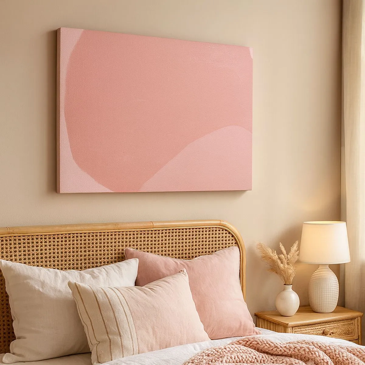 Bild auf Leinwand - Leinwandbild - Zarte Abstraktion in Rosatönen, organische Formen und Minimalismus - 70x50cm - Organische Komposition in Rosa - Moderne Wanddekoration für Wohnzimmer und Schlafzimmer ARTTOR