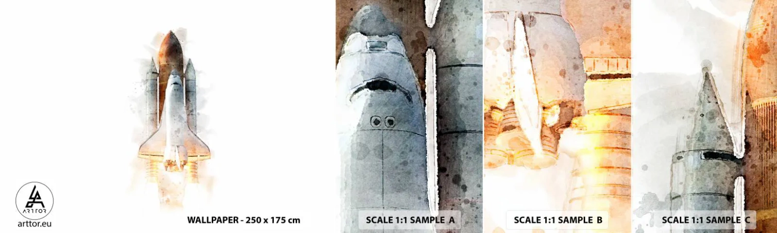 Fototapetenmuster Standard Eco - Entdecker für den Anfang - Eine Weltraumrakete, Kosmos, Minimalismus - 100x30 cm
