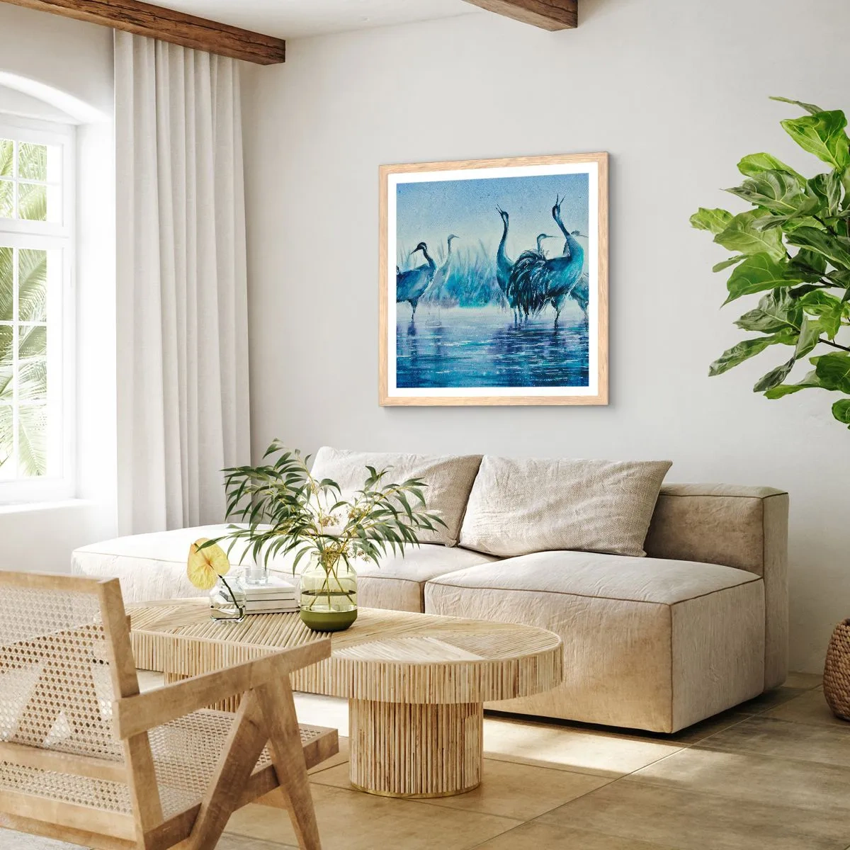 Poster in einem Rahmen aus heller Eiche - Morgentliches Treffen - 60x60 cm