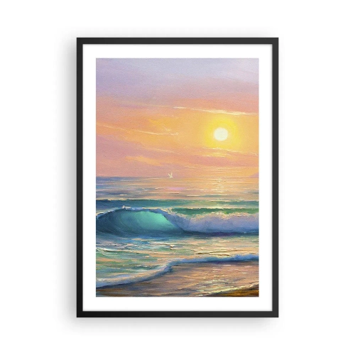 Poster in einem schwarzem Rahmen - Ein sonniger Sonnenuntergang über einem ruhigen Ozean - 50x70cm - Ein türkisfarbenes Lied der Wellen - Moderne Wanddekoration für Wohnzimmer und Schlafzimmer ARTTOR