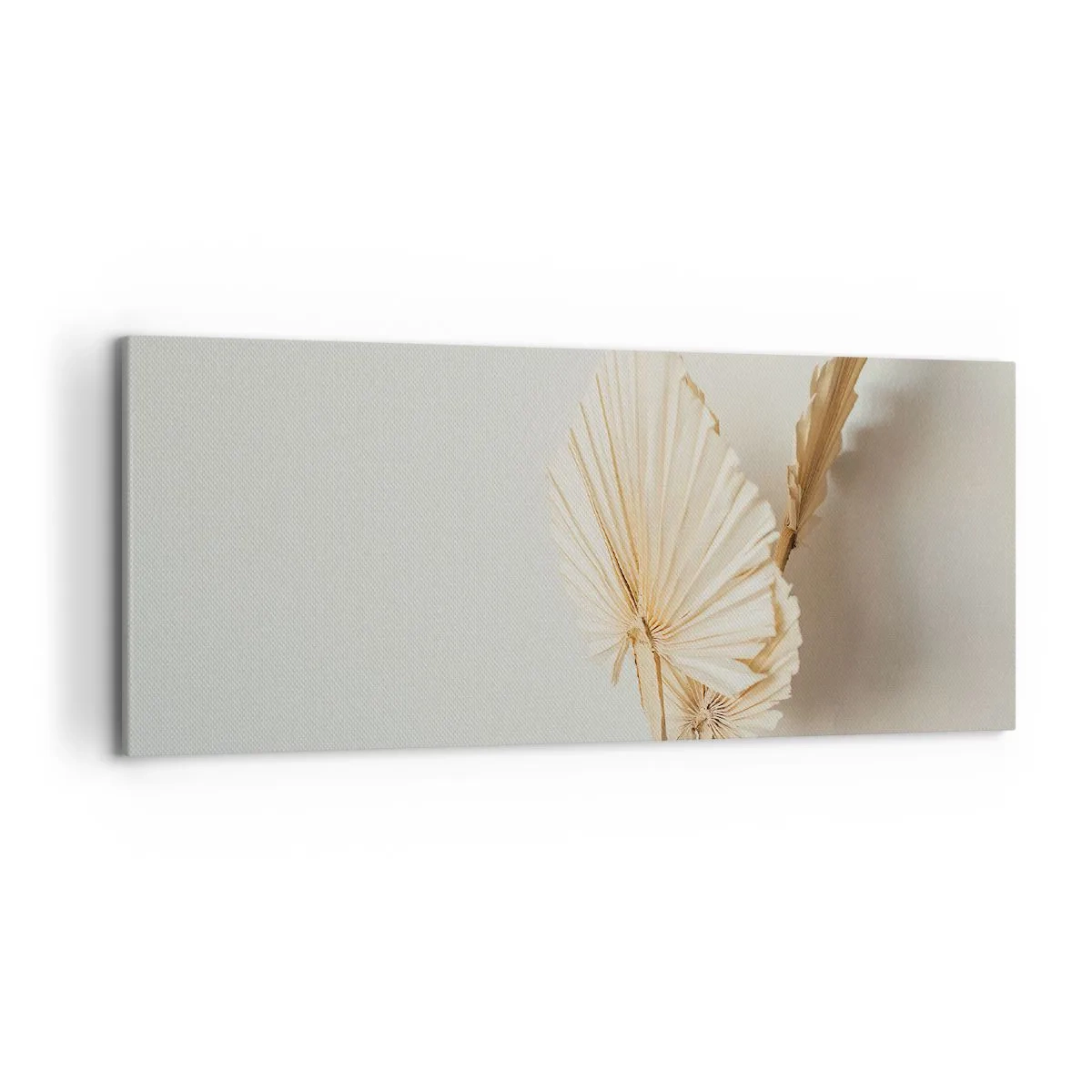 Bild auf Leinwand - Leinwandbild - Getrocknete Palmblätter in minimalistischem Arrangement - 120x50cm - Wenn Sie Erleichterung brauchen - Moderne Wanddekoration für Wohnzimmer und Schlafzimmer ARTTOR