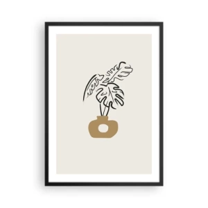 Poster in einem schwarzem Rahmen - Eine minimalistische Zeichnung einer Monstera in einer Vase - 50x70cm - Monstera – Heimdekoration - Moderne Wanddekoration für Wohnzimmer und Schlafzimmer ARTTOR