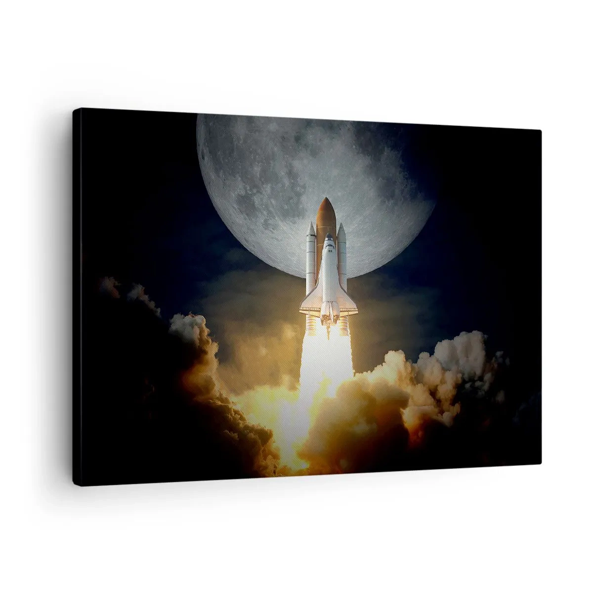 Bild auf Leinwand - Leinwandbild - Eine Rakete hebt vor dem Hintergrund eines Vollmonds ab, umgeben von dynamischen Wolken. - 70x50cm - Beginn eines überirdischen Abenteuers - Moderne Wanddekoration für Wohnzimmer und Schlafzimmer ARTTOR