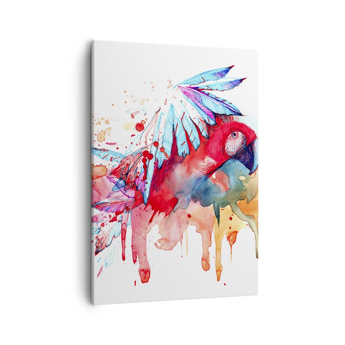 Bild auf Leinwand - Leinwandbild - Ein Papagei im künstlerischen Aquarellstil - 50x70cm - Bunte Papageien - Moderne Wanddekoration für Wohnzimmer und Schlafzimmer ARTTOR