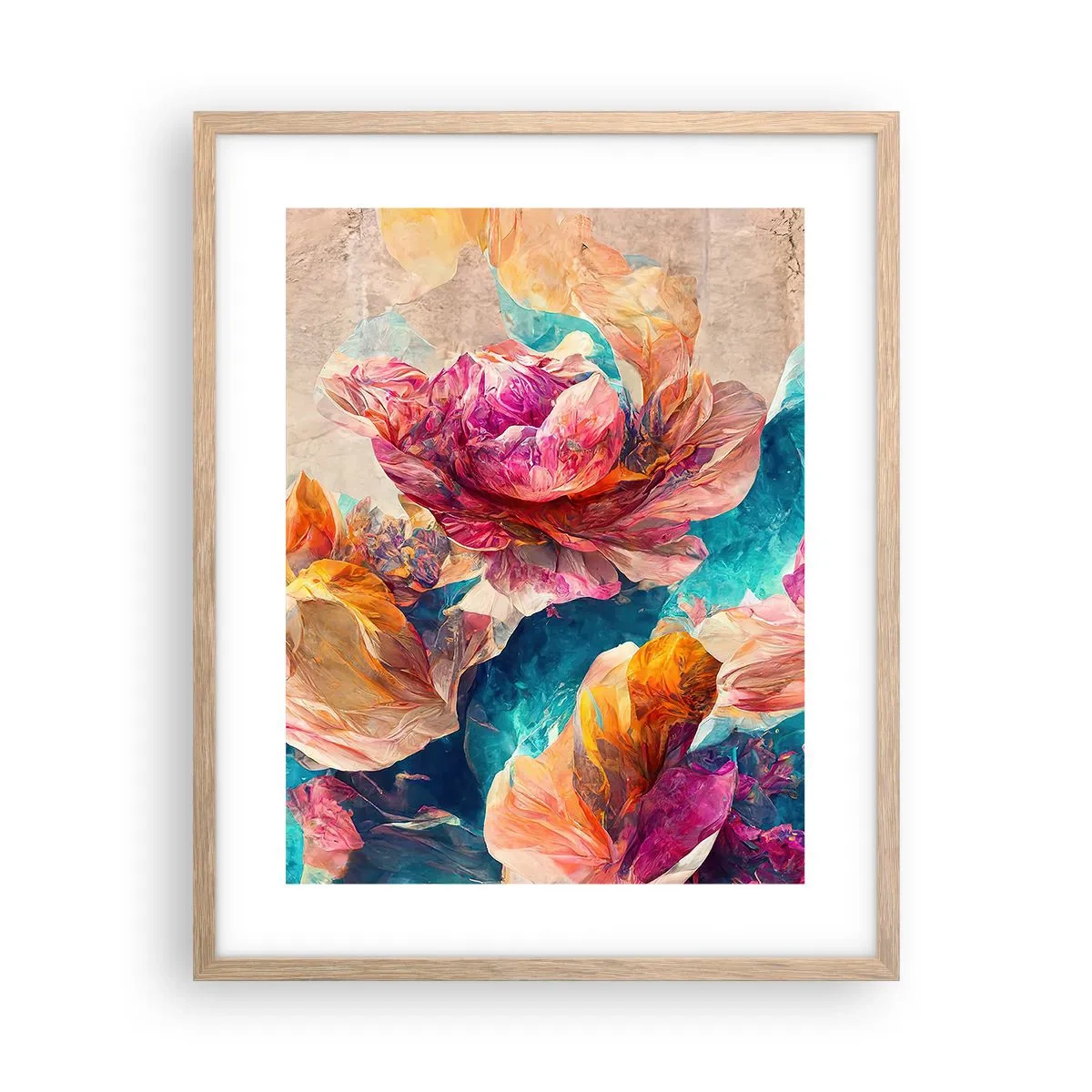 Poster in einem Rahmen aus heller Eiche - Farbenpracht des Straußes - 40x50 cm