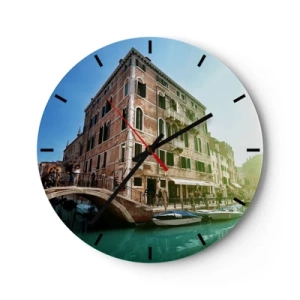 Wanduhr - Glasuhr - Venedig mit einer Brücke und einem Wasserkanal - 30x30cm - Venedig - Amore Mio - Moderne Wanddekoration für Wohnzimmer, Küche und Schlafzimmer ARTTOR