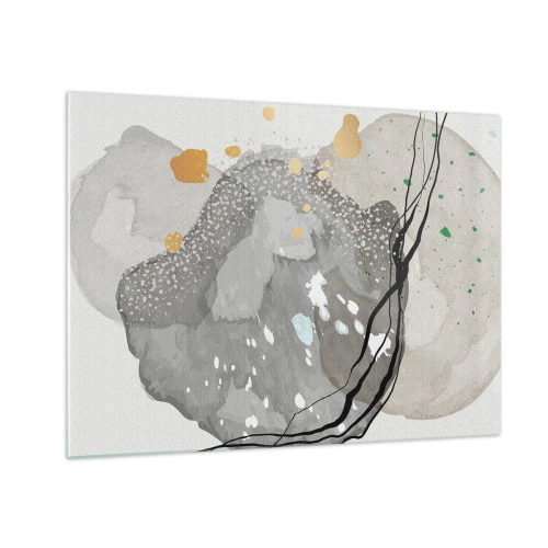 Glasbild - Bild auf glas - Organische Formen und Punkte in gedeckten Farben mit Details - 70x50cm - Organische Komposition - Moderne Wanddekoration für Wohnzimmer und Schlafzimmer ARTTOR