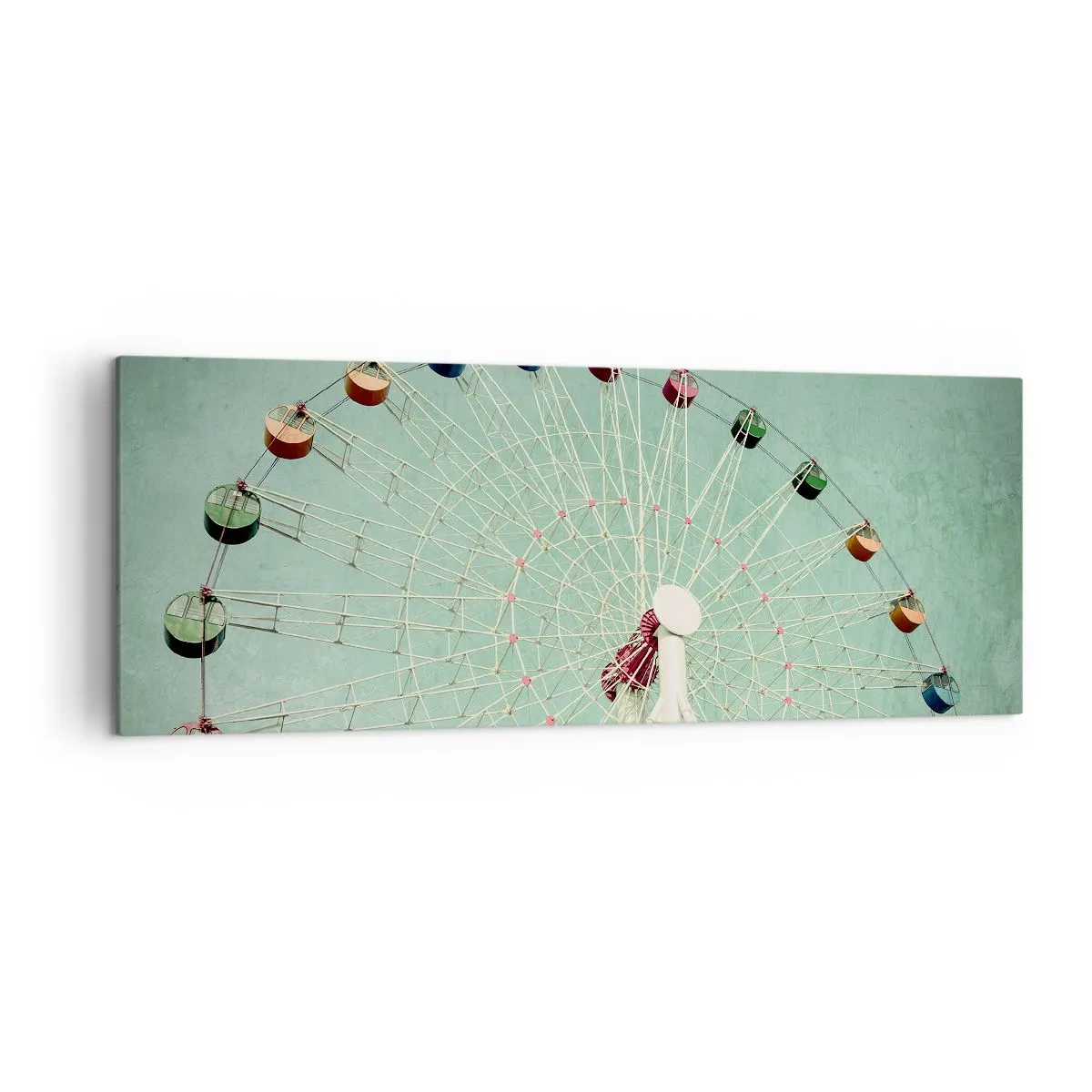 Bild auf Leinwand - Leinwandbild - Ein buntes Riesenrad vor blauem Himmel im Retro-Stil - 140x50cm - Wir laden zum Spiel ein - Moderne Wanddekoration für Wohnzimmer und Schlafzimmer ARTTOR