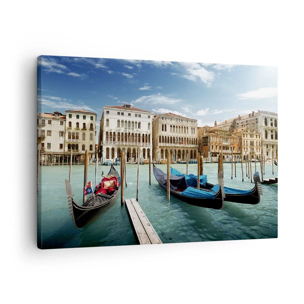 Bild auf Leinwand - Leinwandbild - Venedig mit Gondeln und Palästen gegen den Himmel - 70x50cm - Paläste in Blau - Moderne Wanddekoration für Wohnzimmer und Schlafzimmer ARTTOR