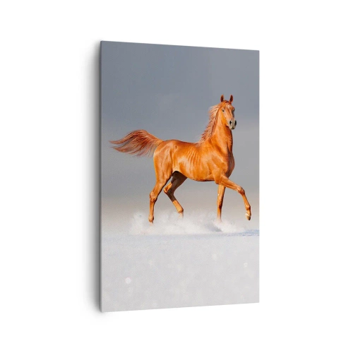 Bild auf Leinwand - Leinwandbild - Ein galoppierendes Pferd vor blauem Himmel - 80x120cm - Tanzende Anmut - Moderne Wanddekoration für Wohnzimmer und Schlafzimmer ARTTOR