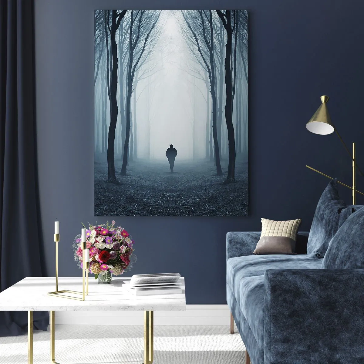 Glasbild - Bild auf glas - Eine Figur in einem dunklen Wald mit Nebel im Hintergrund - 50x70cm - Alles einfach und übersichtlich - Moderne Wanddekoration für Wohnzimmer und Schlafzimmer ARTTOR