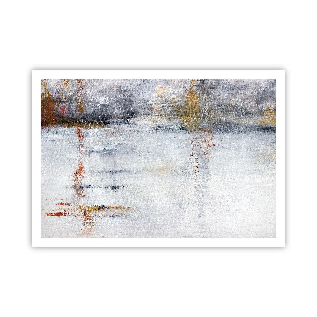 Poster - Eine abstrakte Landschaft mit verschwommenen Akzenten in Grau und Gold. - 100x70cm - Hinter dem Luftvorhang - Moderne Wanddekoration für Wohnzimmer und Schlafzimmer ARTTOR