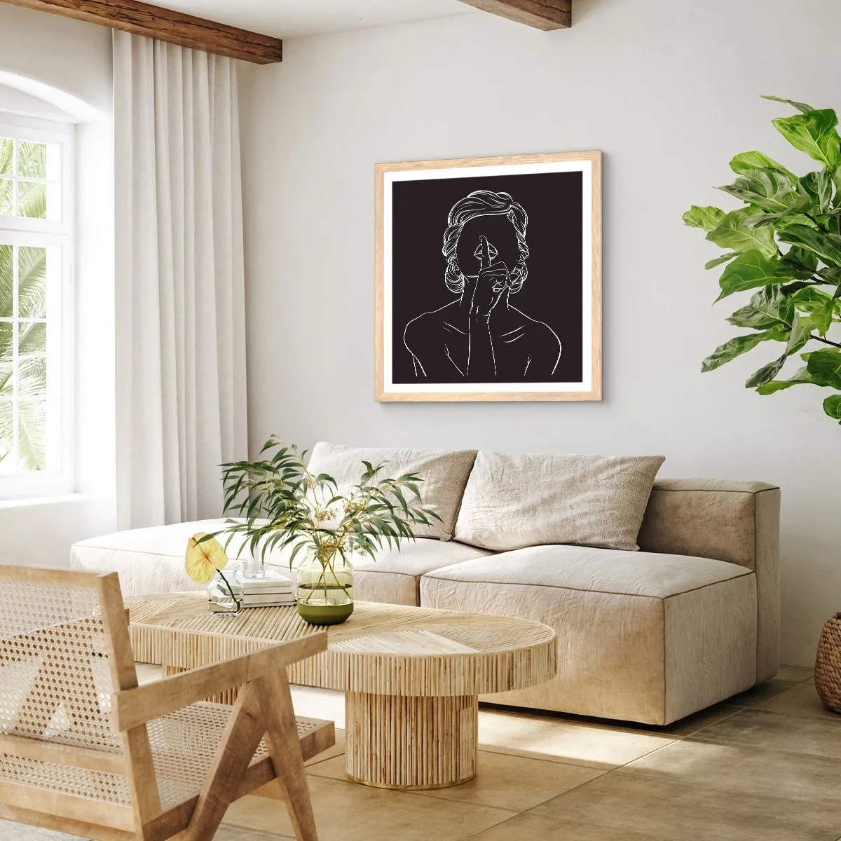 Poster in einem Rahmen aus heller Eiche - Schönheit erblüht in der Stille - 50x50 cm