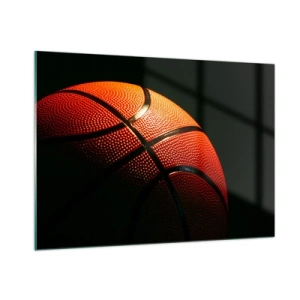 Glasbild - Bild auf glas - Orangefarbener Basketball auf dunklem Hintergrund - 100x70cm - Schön wie ein Planet - Moderne Wanddekoration für Wohnzimmer und Schlafzimmer ARTTOR