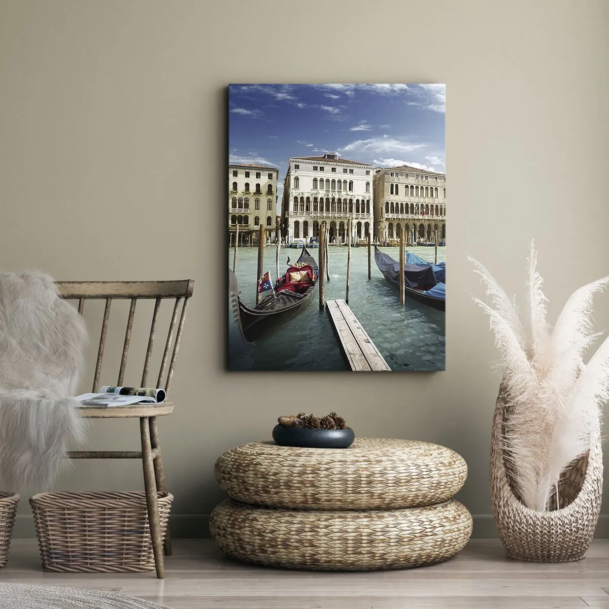 Bild auf Leinwand - Leinwandbild - Venedig mit Gondeln und Palästen gegen den Himmel - 70x100cm - Paläste in Blau - Moderne Wanddekoration für Wohnzimmer und Schlafzimmer ARTTOR