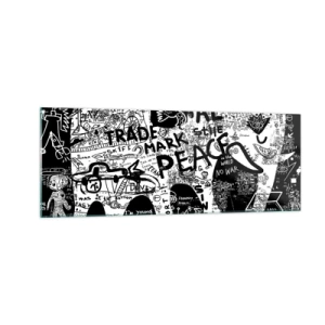 Glasbild - Bild auf glas - Schwarz-Weiß-Grafiken mit Graffiti-Motiven - 140x50cm - Reiche Straßenwelt - Moderne Wanddekoration für Wohnzimmer und Schlafzimmer ARTTOR