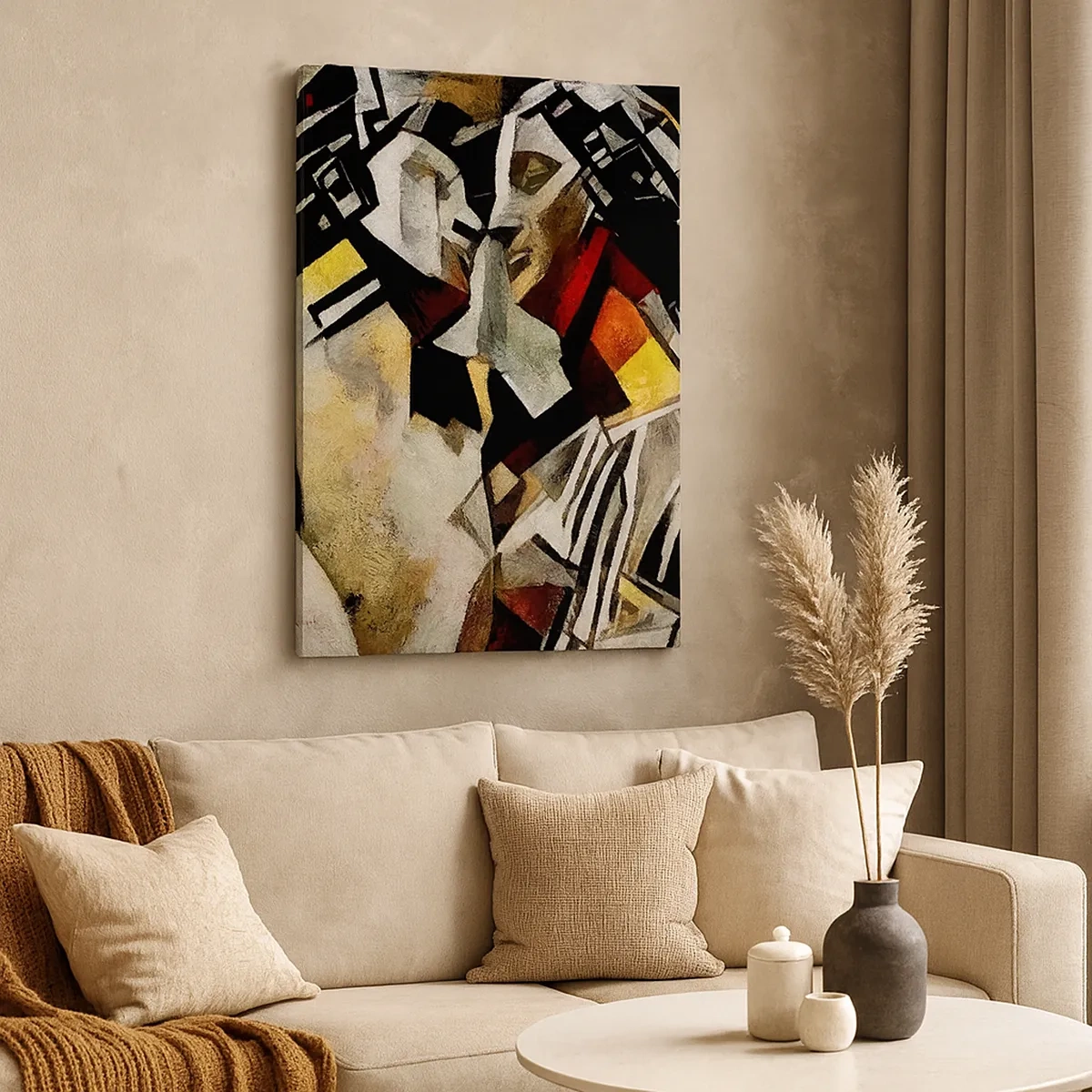 Bild auf Leinwand - Leinwandbild - Abstrakte Komposition mit Silhouetten in dynamischer Form - 50x70cm - Ein statuenhafter Kuss - Moderne Wanddekoration für Wohnzimmer und Schlafzimmer ARTTOR