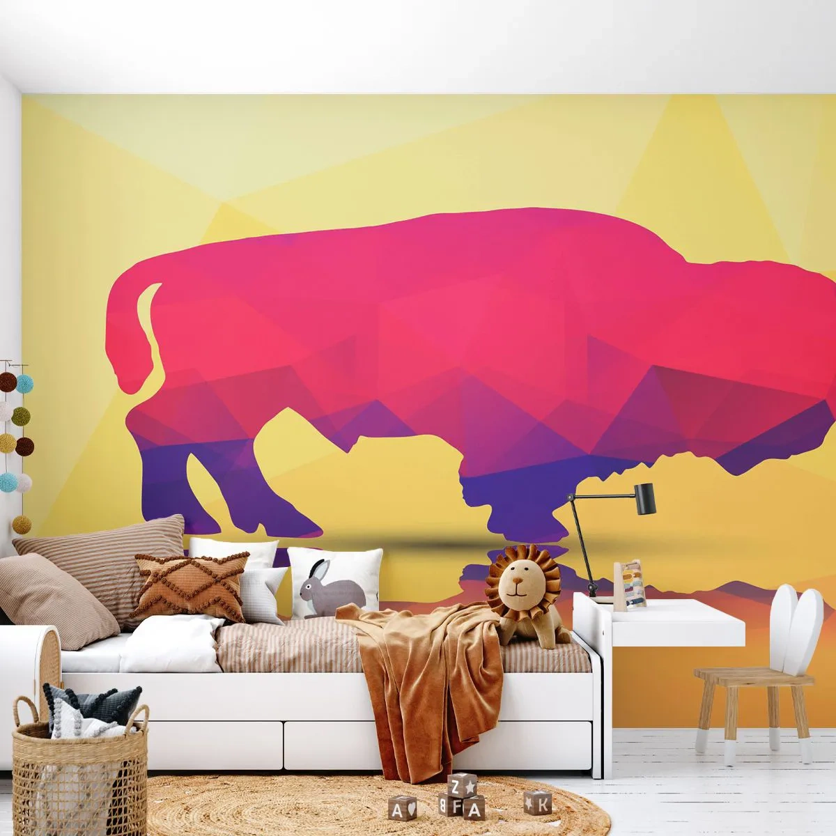 Fototapete Standard Eco - Die Amaranth-Stärke des Bisons - Tiere, Wisent, Geometrische Figur - 500x350 cm