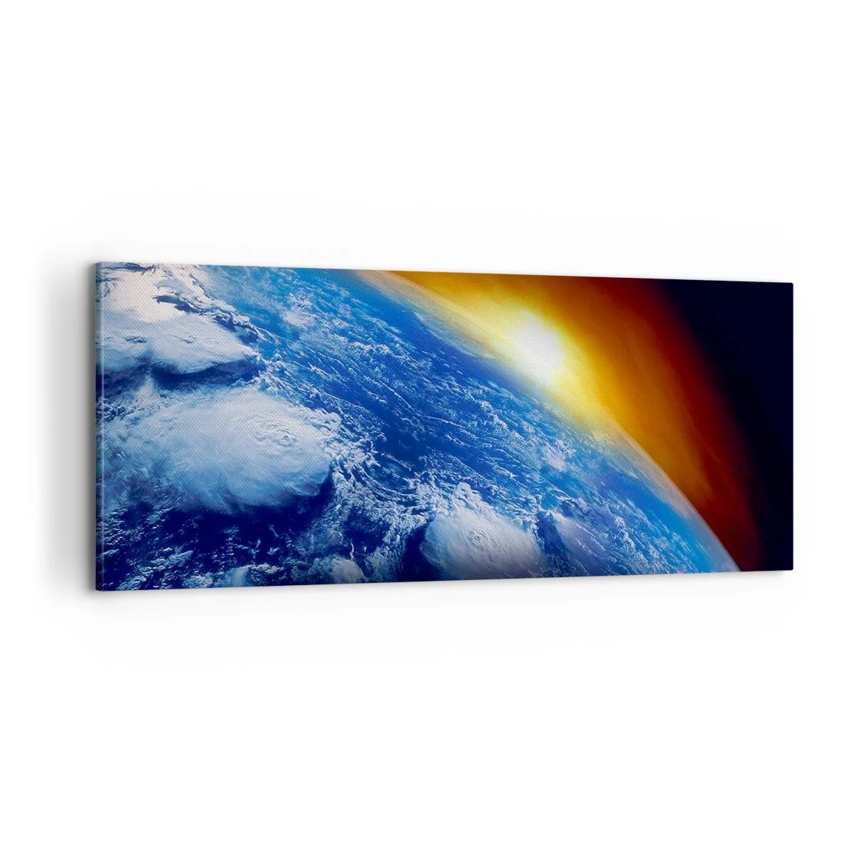 Bild auf Leinwand - Leinwandbild - Sonnenaufgang über dem blauen Planeten - 100x40 cm