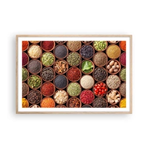 Poster in einem Rahmen aus heller Eiche - Alle Aromen der Welt - 91x61 cm