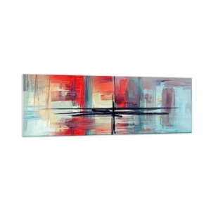 Glasbild - Bild auf glas - Eine abstrakte Komposition mit intensiven Farben, Linien und geometrischen Formen. - 160x50cm - Landschaft in einer unbekannten Dimension - Moderne Wanddekoration für Wohnzimmer und Schlafzimmer ARTTOR