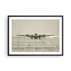 Poster in einem schwarzem Rahmen - Historisches Flugzeug auf dem Flughafen in Sepia - 70x50cm - Wie immer bereit - Moderne Wanddekoration für Wohnzimmer und Schlafzimmer ARTTOR