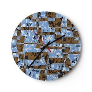 Wanduhr - Glasuhr - Geometrische Muster in Blau- und Brauntönen - 30x30cm - Ein nicht-menschlicher Ausschnitt - Moderne Wanddekoration für Wohnzimmer, Küche und Schlafzimmer ARTTOR