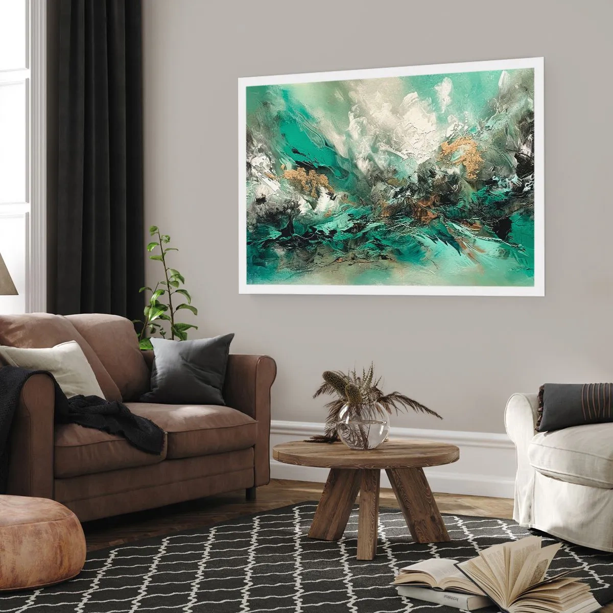 Poster - Smaragdgrüne und schwarze Brandung - 70x50 cm