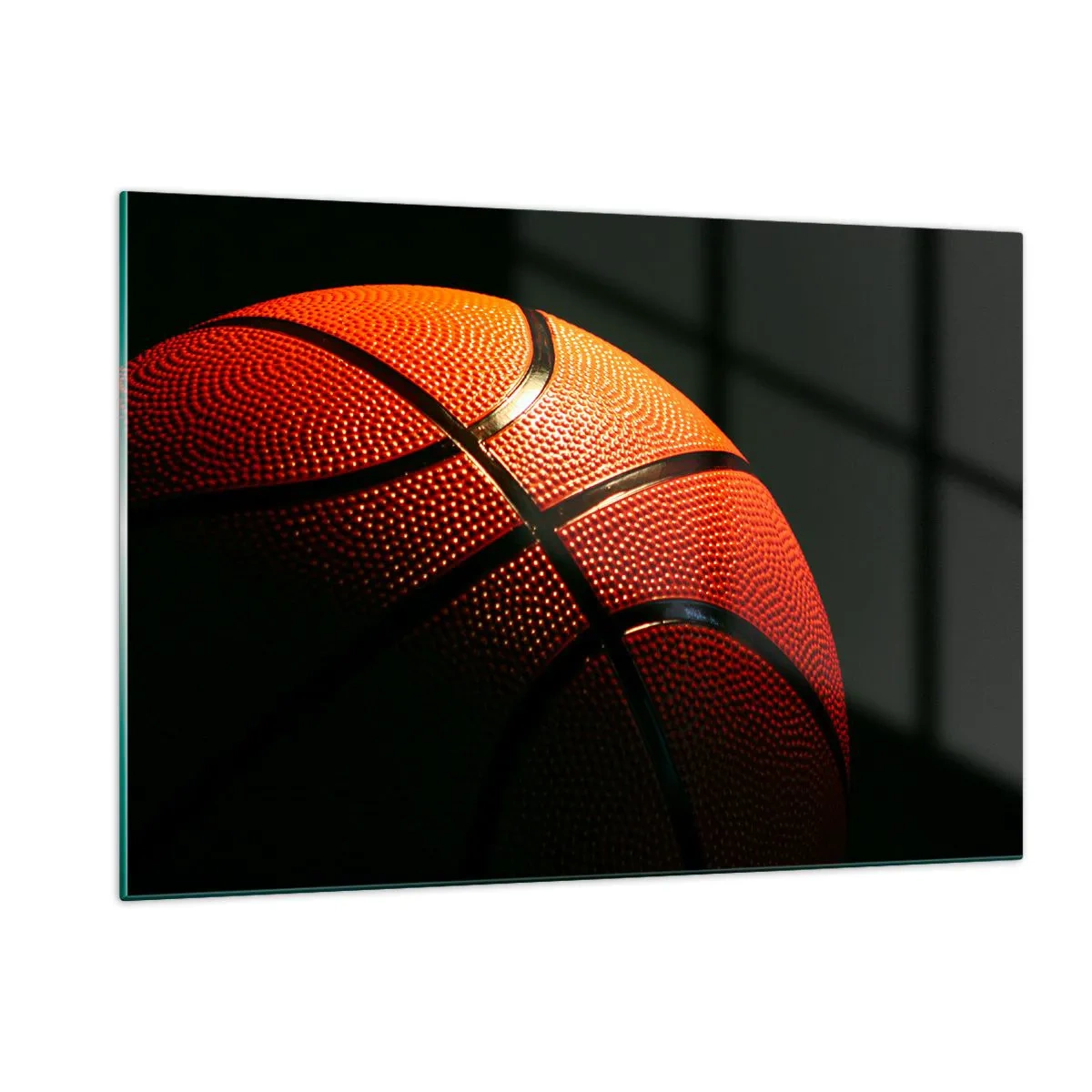 Glasbild - Bild auf glas - Orangefarbener Basketball auf dunklem Hintergrund - 120x80cm - Schön wie ein Planet - Moderne Wanddekoration für Wohnzimmer und Schlafzimmer ARTTOR