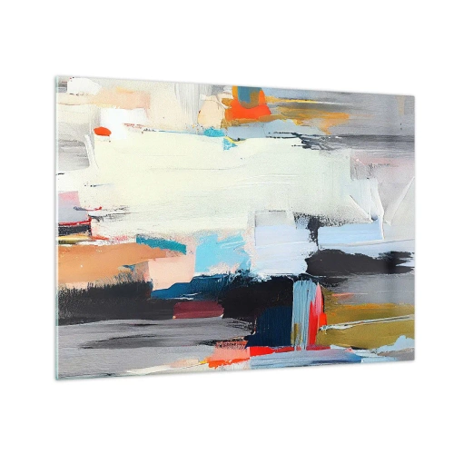 Glasbild - Bild auf glas - Abstrakte Komposition mit bunten Flecken und Strichen - 70x50cm - Gibt es eine Methode? - Moderne Wanddekoration für Wohnzimmer und Schlafzimmer ARTTOR