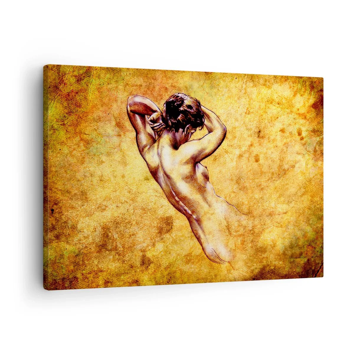 Bild auf Leinwand - Leinwandbild - Künstlerischer weiblicher Akt auf goldenem Hintergrund im klassischen Stil - 70x50cm - Entdeckt, aber immer noch ein Rätsel - Moderne Wanddekoration für Wohnzimmer und Schlafzimmer ARTTOR