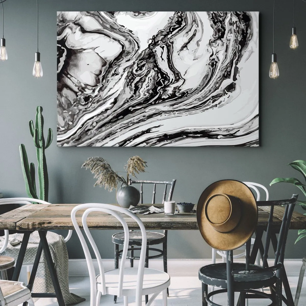Bild auf Leinwand - Leinwandbild - Abstraktes Marmormuster in Schwarz und Weiß - 100x70cm - Am Anfang war Chaos - Moderne Wanddekoration für Wohnzimmer und Schlafzimmer ARTTOR