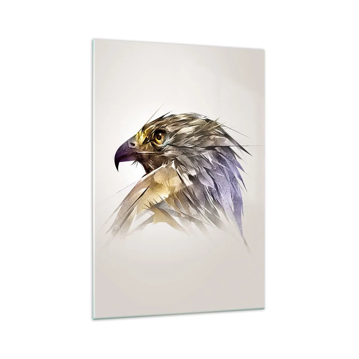 Glasbild - Bild auf glas - Künstlerisches Porträt eines Adlers in Pastelltönen - 70x100cm - Porträt eines Kriegers - Moderne Wanddekoration für Wohnzimmer und Schlafzimmer ARTTOR