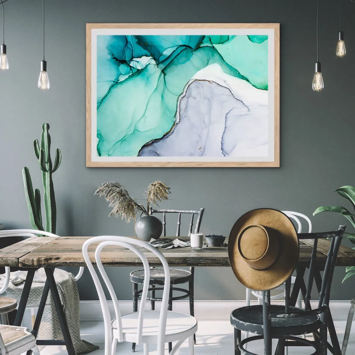 Poster in einem Rahmen aus heller Eiche - Eine Studie in Türkis - 40x30 cm