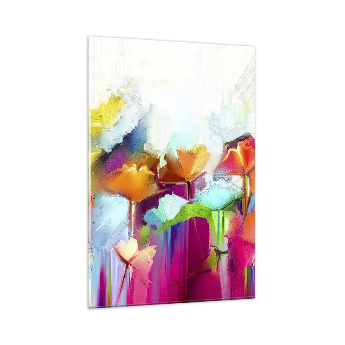 Glasbild - Bild auf glas - Abstrakte bunte Blumen auf hellem Hintergrund - 80x120cm - Der Regenbogen ist aufgeblüht - Moderne Wanddekoration für Wohnzimmer und Schlafzimmer ARTTOR