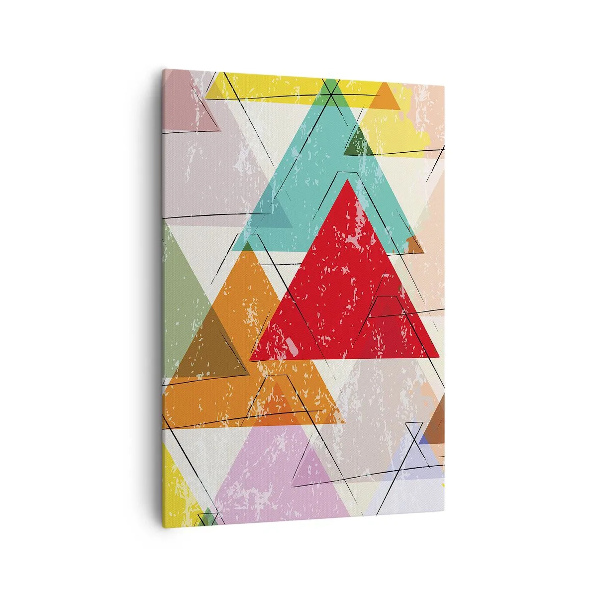 Bild auf Leinwand - Leinwandbild - Bunte Abstraktion mit geometrischen Dreiecken - 70x100cm - Drei mal drei - Moderne Wanddekoration für Wohnzimmer und Schlafzimmer ARTTOR