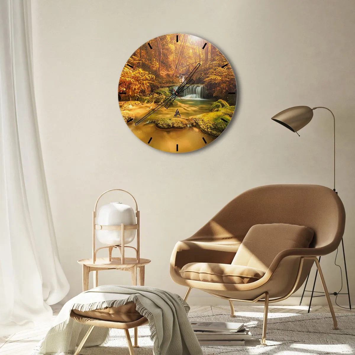 Wanduhr - Glasuhr - Waldkaskade in Gold - 40x40 cm