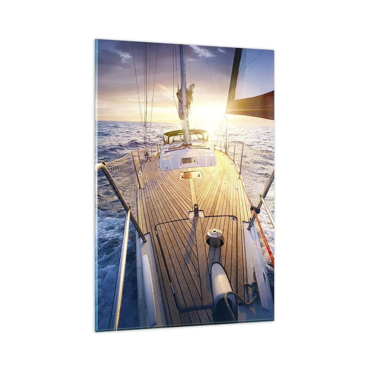 Glasbild - Bild auf glas - Yacht auf See bei Sonnenuntergang - 80x120cm - Laufen unter den Wellen - Moderne Wanddekoration für Wohnzimmer und Schlafzimmer ARTTOR