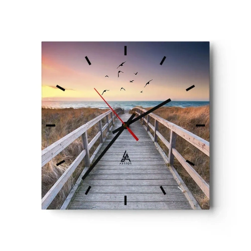 Wanduhr - Glasuhr - Holzsteg zum Strand bei Sonnenuntergang - 30x30cm - Der Raum für Auffliegen - Moderne Wanddekoration für Wohnzimmer und Schlafzimmer ARTTOR