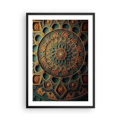 Poster in einem schwarzem Rahmen - Goldenes Mandala auf dunklem Hintergrund - 50x70cm - In arabischer Atmosphäre - Moderne Wanddekoration für Wohnzimmer und Schlafzimmer ARTTOR