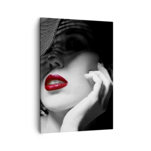 Bild auf Leinwand - Leinwandbild - Schwarz-Weiß-Porträt einer Frau mit roten Lippen - 50x70cm - Eine Studie in Scharlachrot - Moderne Wanddekoration für Wohnzimmer und Schlafzimmer ARTTOR