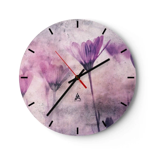 Wanduhr - Glasuhr - Zarte lila Blüten auf pastellfarbenem Hintergrund - 30x30cm - Ein Blumentraum - Moderne Wanddekoration für Wohnzimmer, Küche und Schlafzimmer ARTTOR